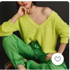 Pilcro Textured V-Neck Neon Yellow Sweater Xlarge
